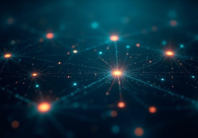 Abstract visualization of interconnected financial data points and AI nodes